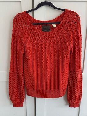 Anthropologie Guinevere Knit Sweater | Bright Red | Open Knit Detail | S